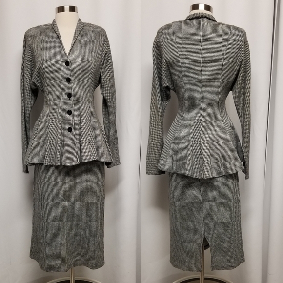 Vintage 80s All that Jazz Ladies Suit Houndstooth Acrylic Skirt & Jacket SZ 7 - Picture 1 of 10